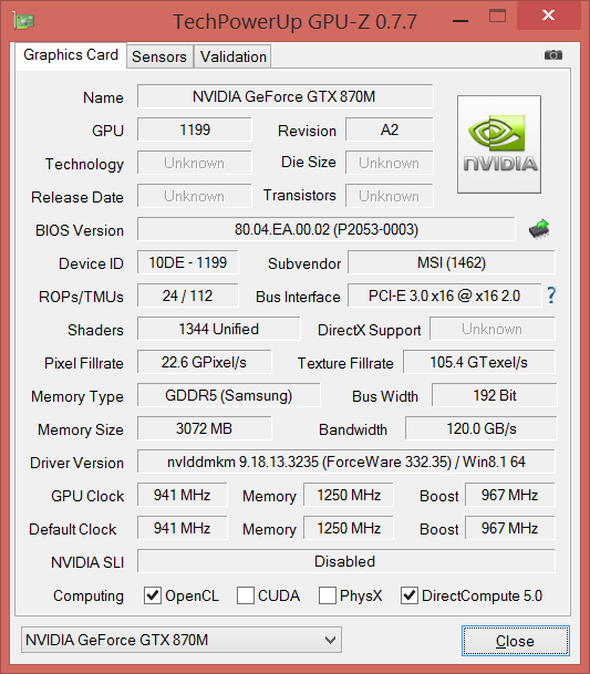  MSI GT60 2PC Dominator: information about discrete graphics 