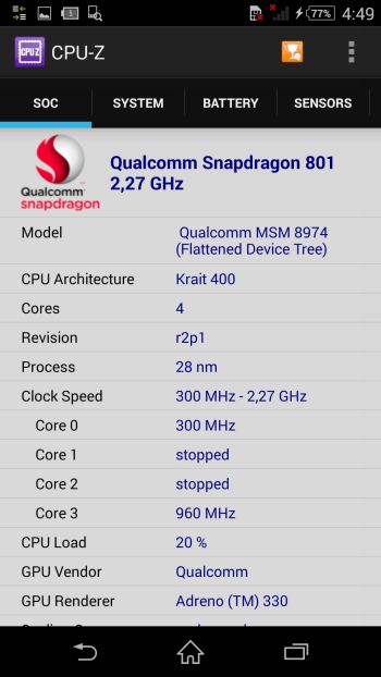  Sony Xperia Z2 system information: CPU cores 