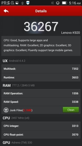 Lenovo Vibe Z2 Pro (K920): AnTuTu benchmark results 